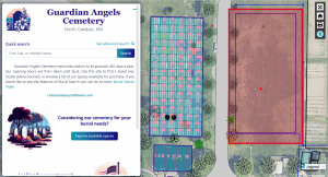 Image of a cemetery in burialsearch.com showing an entire block has been hidden from public viewing and searching
