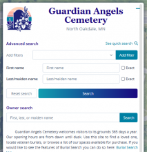Burial Search page showing the ability to search by owner
