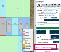 Image of CIMS showing how to find the "Show this space in Burial Search" option